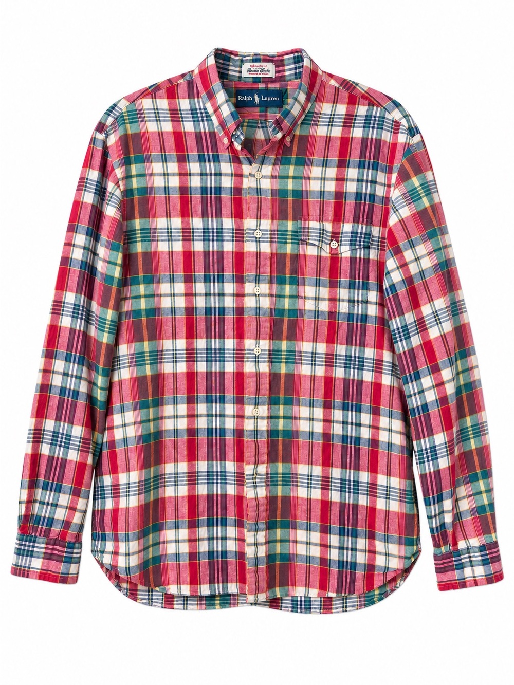 Ralph Lauren Authentic Bleeding Madras Plaid Shirt Men’s L Woven India